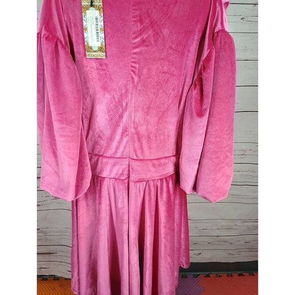 Plus Size Boohoo Velour Plunge Puff Sleeve‎ Skater Dress Hot Pink size 18 - Picture 4 of 12